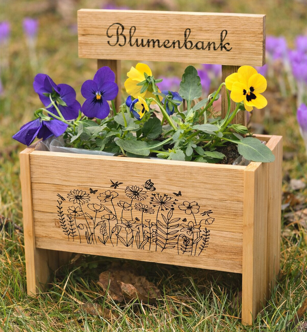 Blumenbank mit Blumenbank Gravur 
