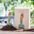 Einschulungs-Grußkarte mit Schultüten-Saatstecker und ABC-Tafel-Motiv, Natronkraftkarton DIN A6