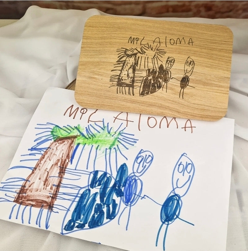 Frühstücksbrettchen mit Kinderzeichnung und vorlage was kind gezeichnet hat