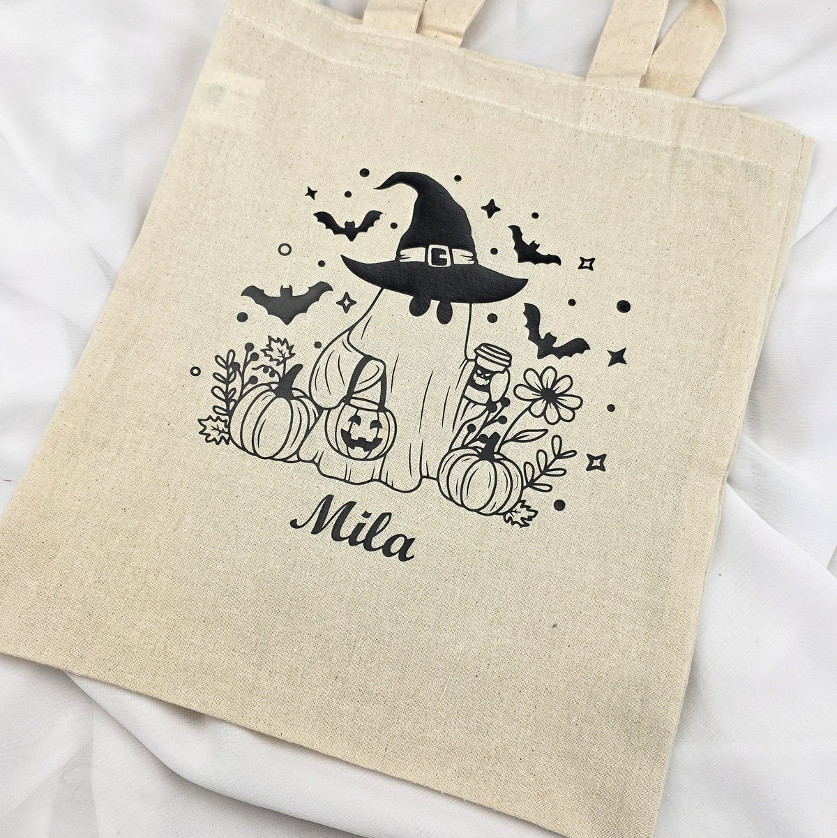 Halloweenbeutel mit Aufdruck Geist und Name