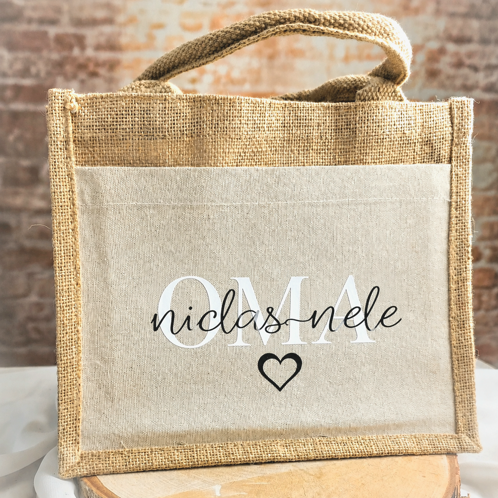 Jute Tasche für Oma mit Namen  der Enkelkinder als Geschenkidee 