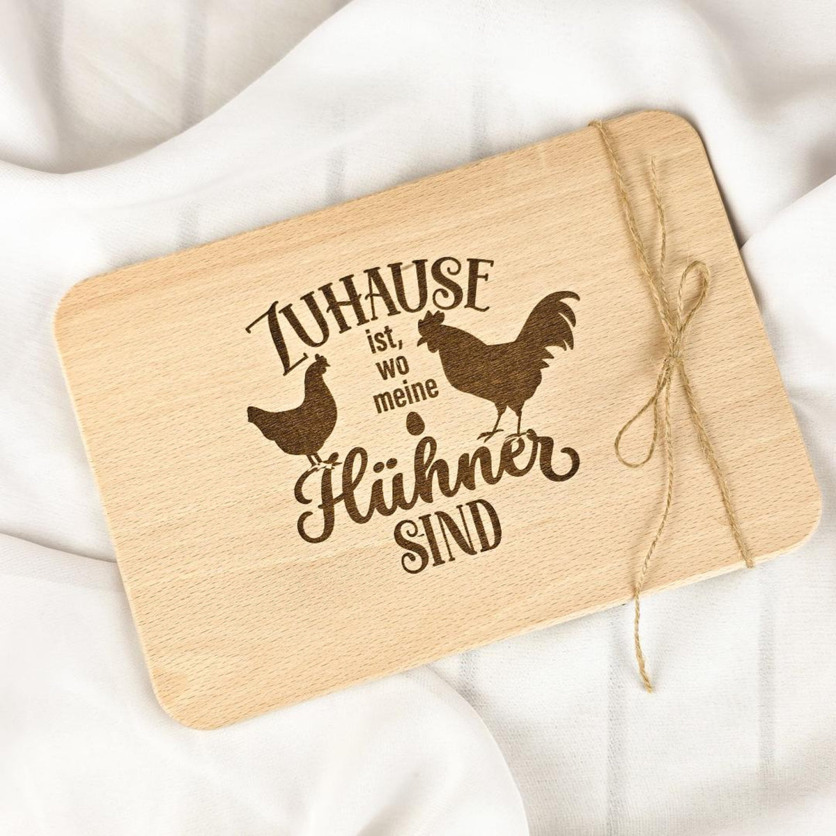 Frühstücksbrett Hühner Gravur von oben