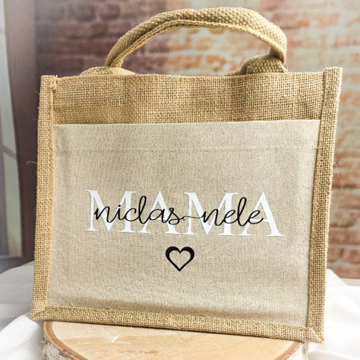 Individuelle Mama Tasche aus laminierter Jute – Muttertagsgeschenk